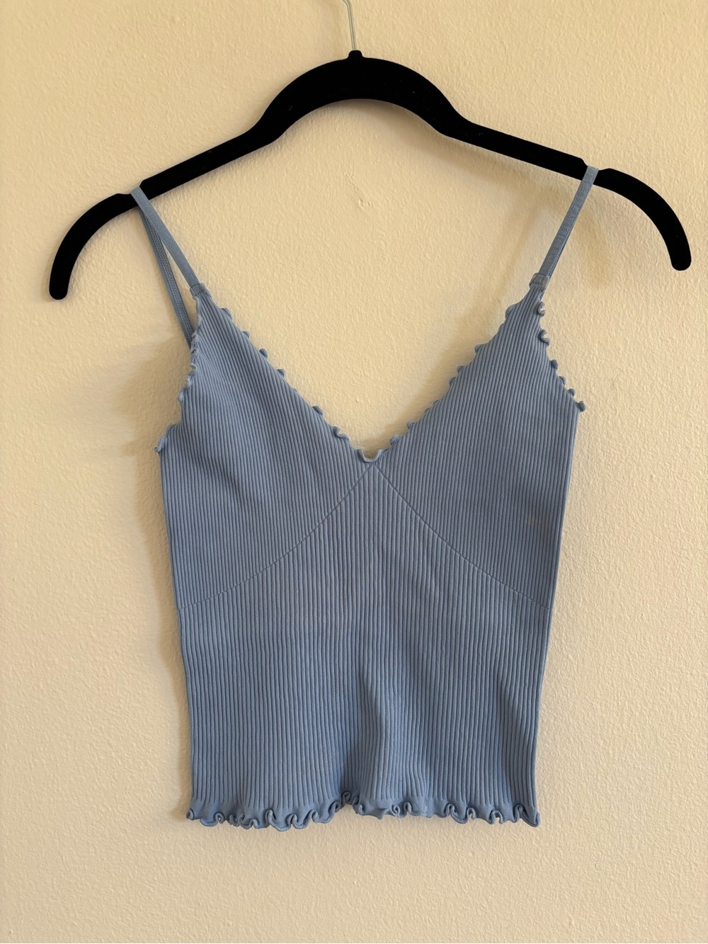 Free People Dusty Blue Ribbed Lettuce-Edge Cami
